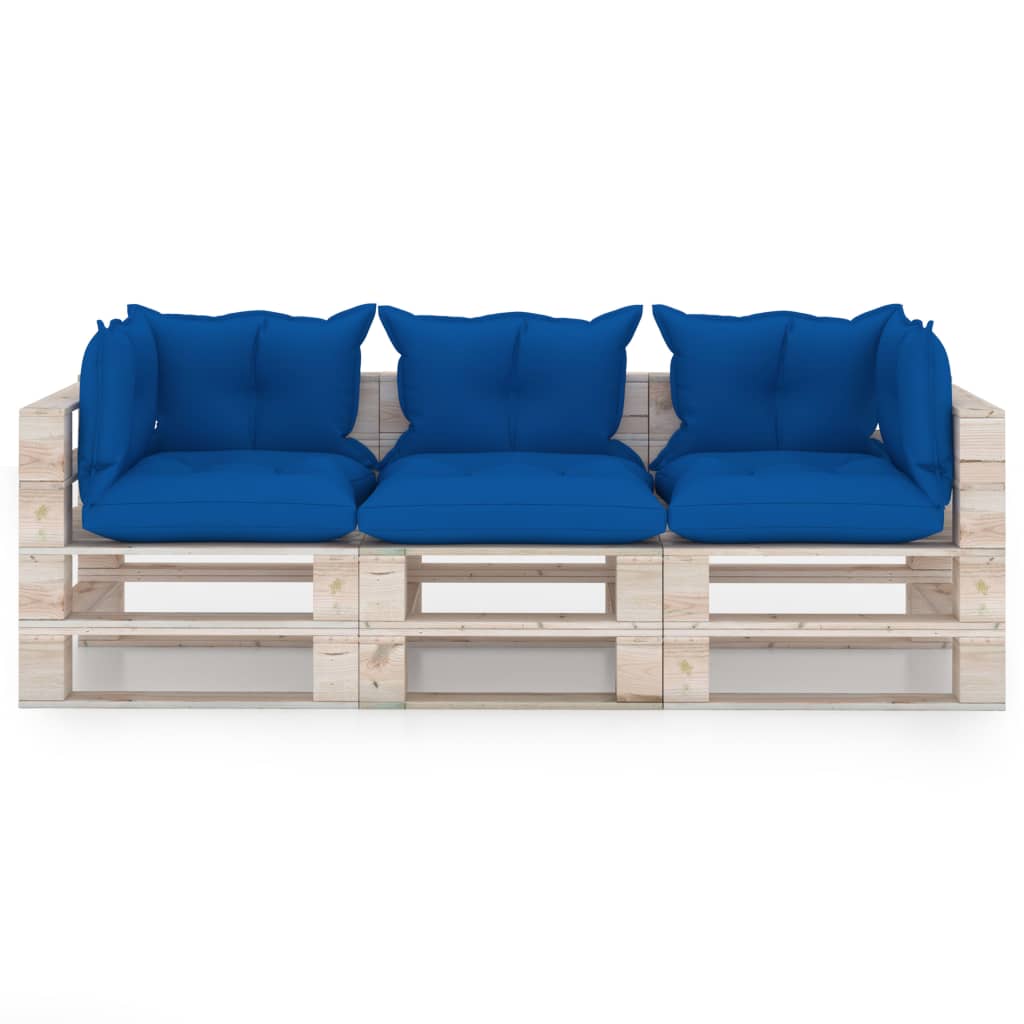 Garten-Palettensofa 3-Sitzer mit Kissen Kiefernholz