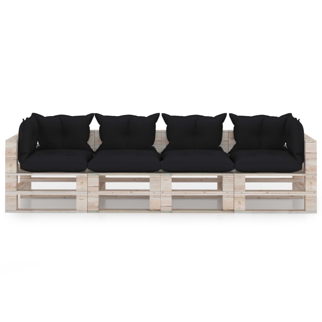 Garten-Palettensofa 4-Sitzer mit Kissen Kiefernholz