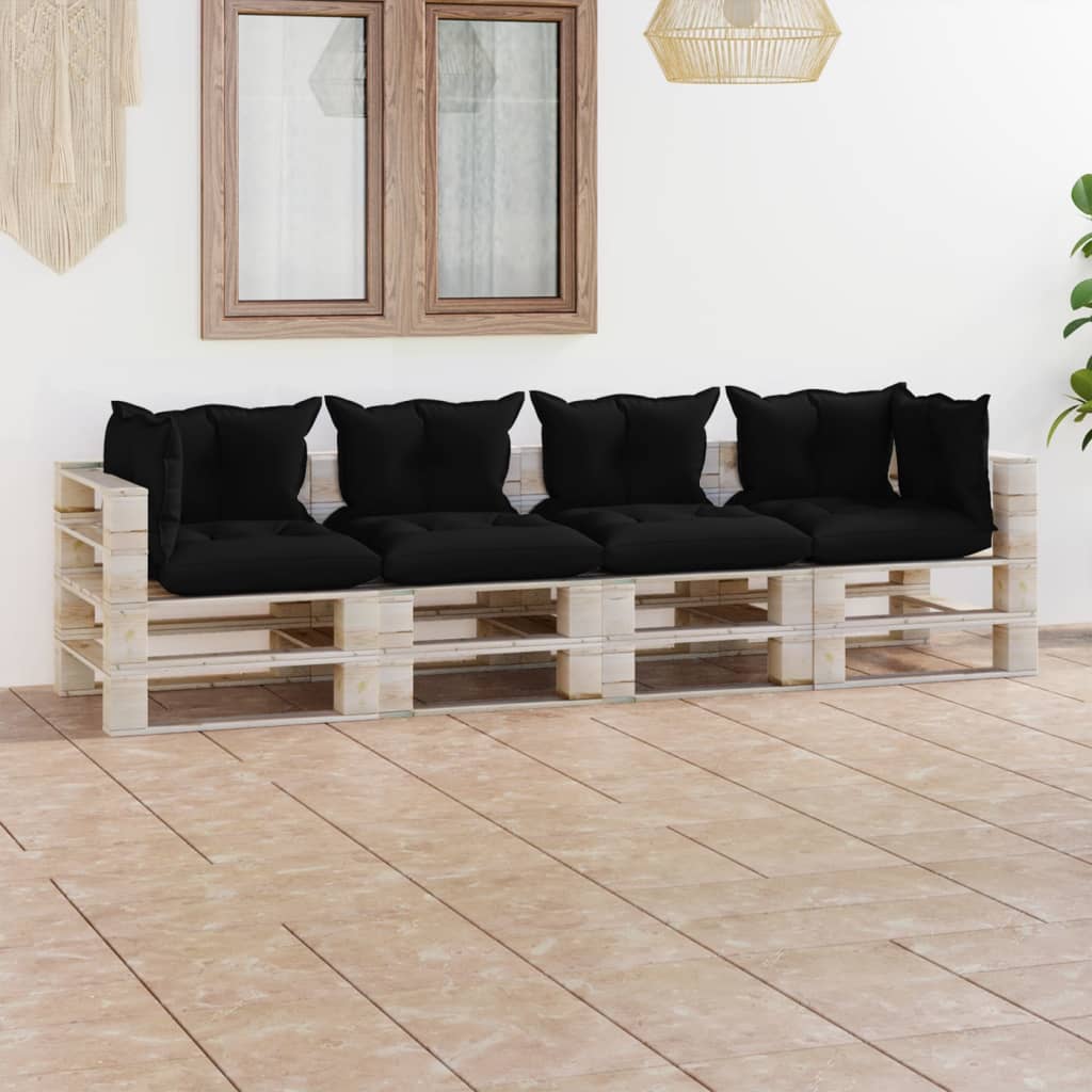 Garten-Palettensofa 4-Sitzer mit Kissen Kiefernholz