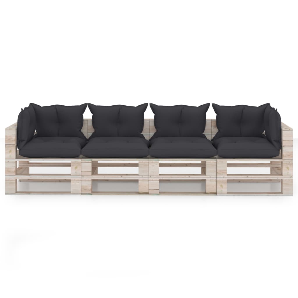 Garten-Palettensofa 4-Sitzer mit Kissen Kiefernholz