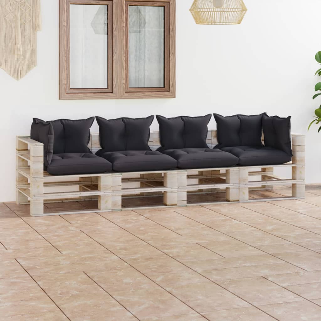 Garten-Palettensofa 4-Sitzer mit Kissen Kiefernholz