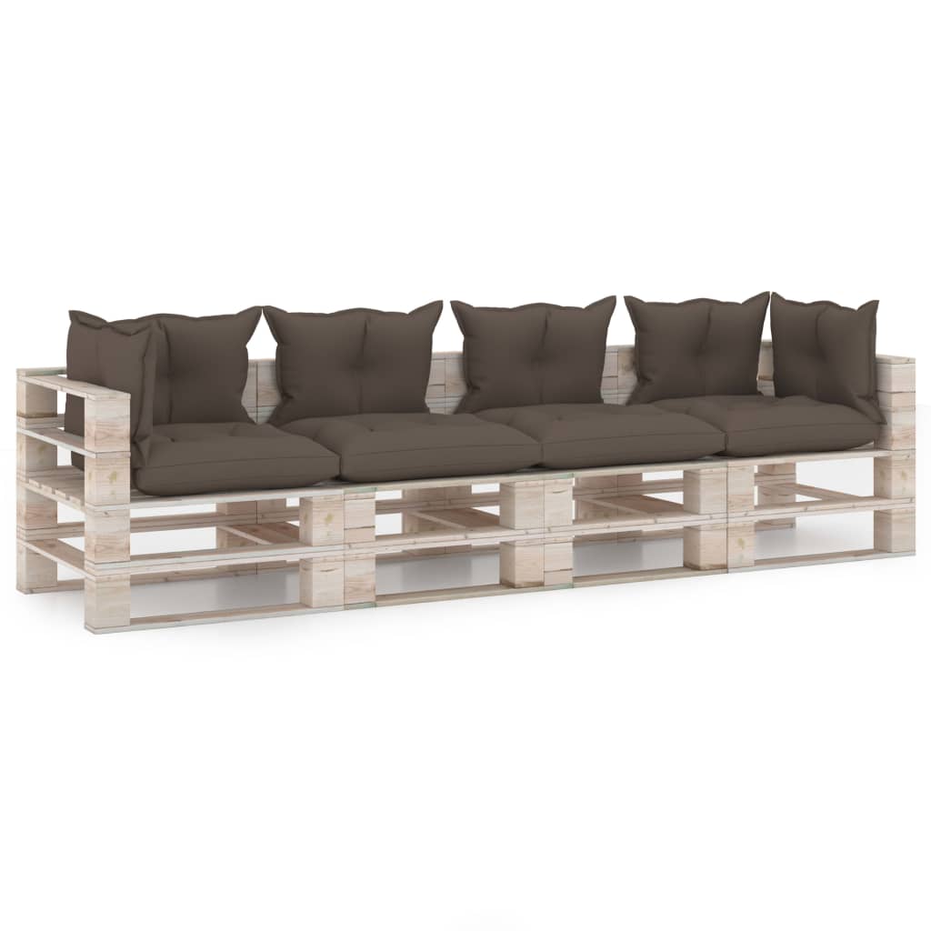 Garten-Palettensofa 4-Sitzer mit Kissen Kiefernholz