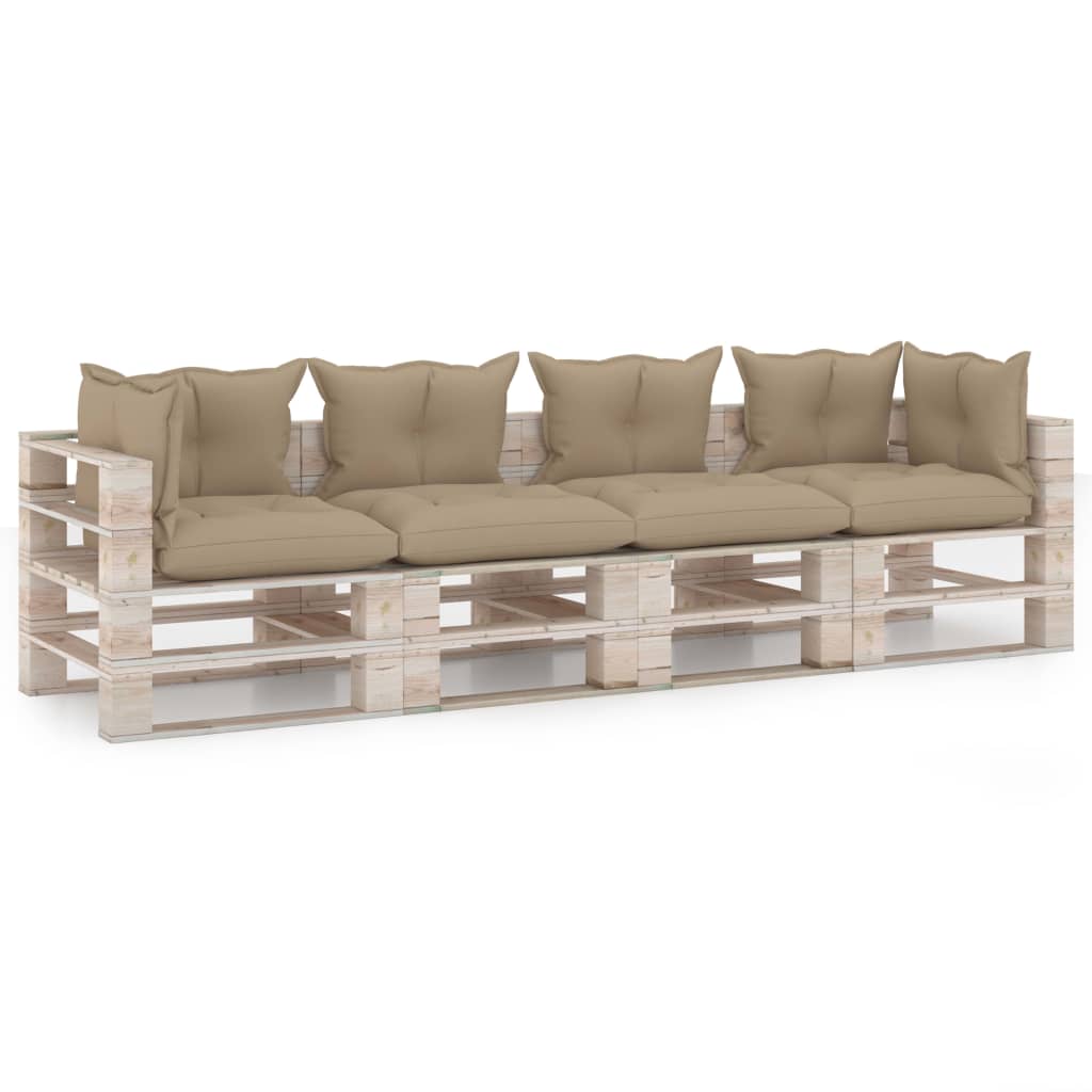 Garten-Palettensofa 4-Sitzer mit Kissen Kiefernholz