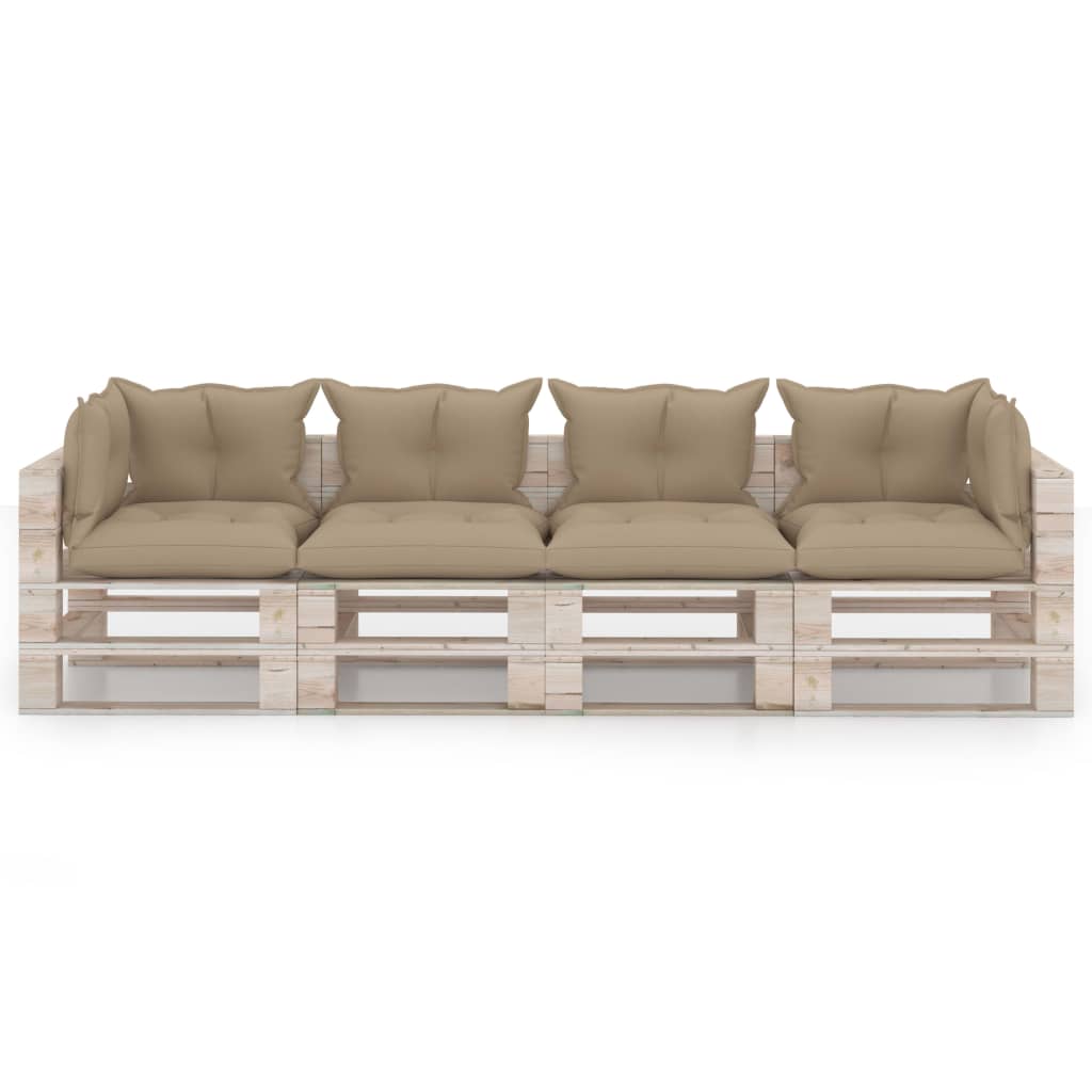 Garten-Palettensofa 4-Sitzer mit Kissen Kiefernholz