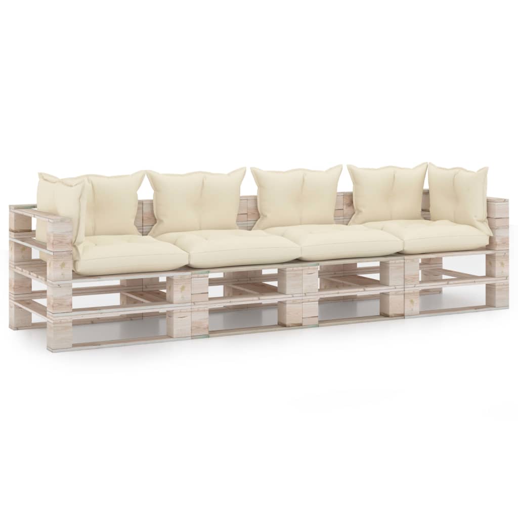 Garten-Palettensofa 4-Sitzer mit Kissen Kiefernholz