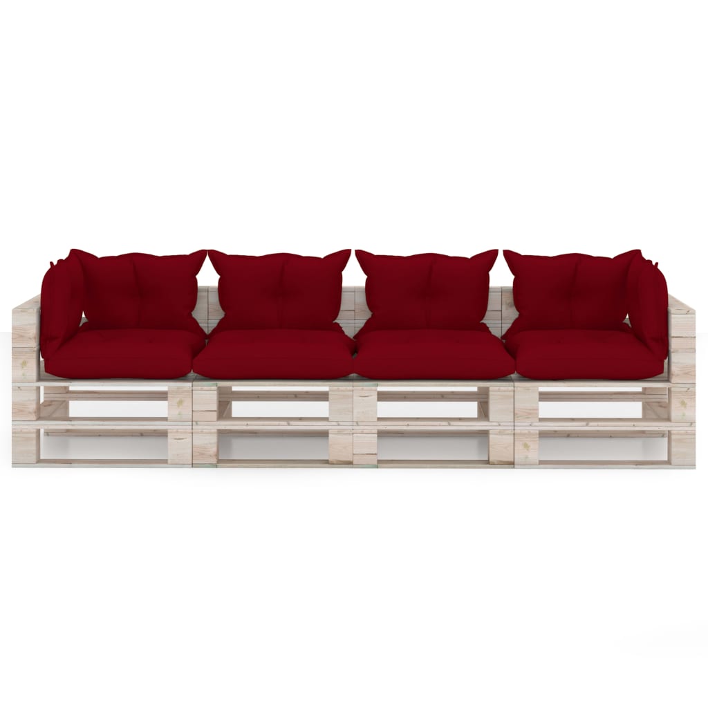 Garten-Palettensofa 4-Sitzer mit Kissen Kiefernholz