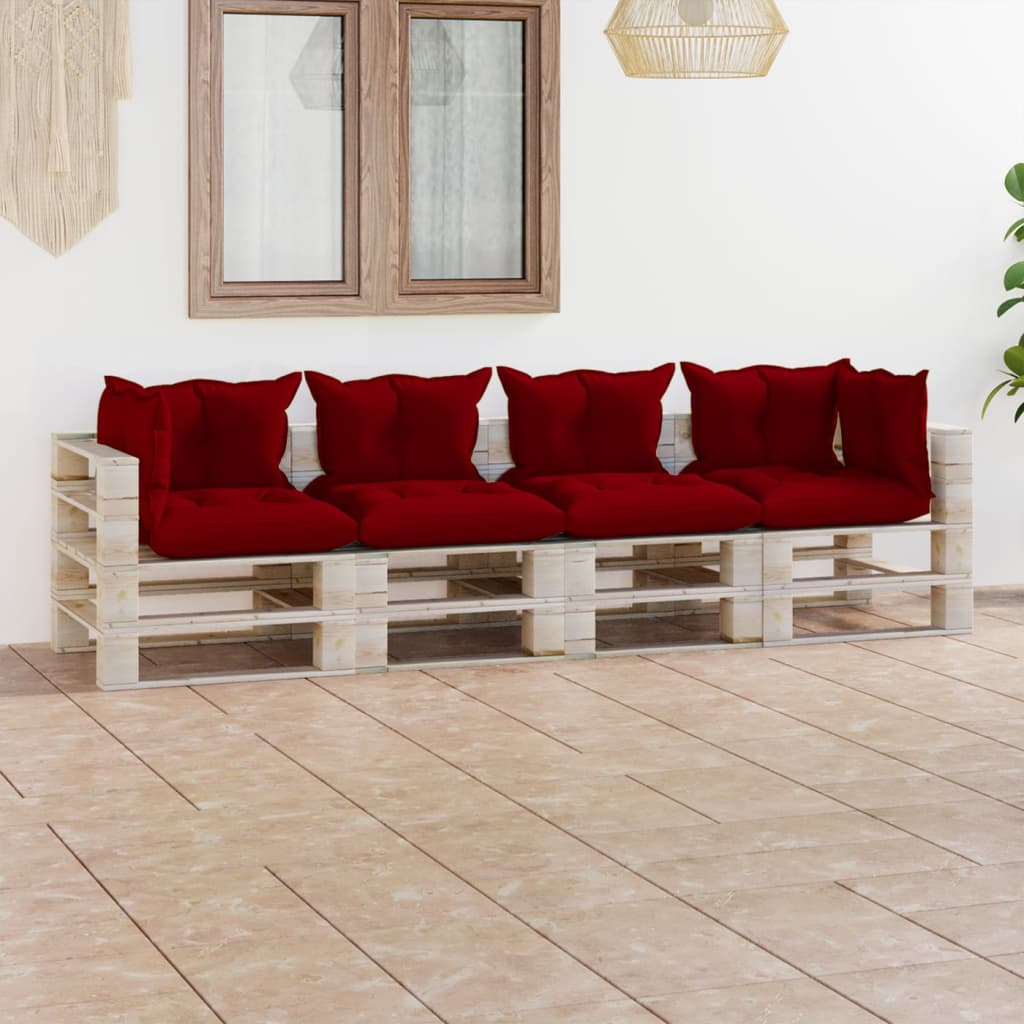 Garten-Palettensofa 4-Sitzer mit Kissen Kiefernholz