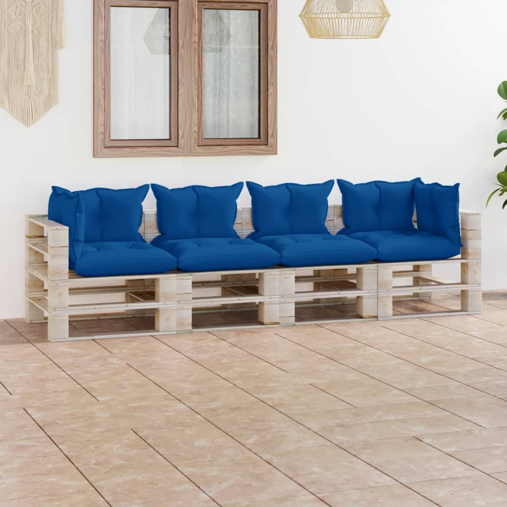 Garten-Palettensofa 4-Sitzer mit Kissen Kiefernholz