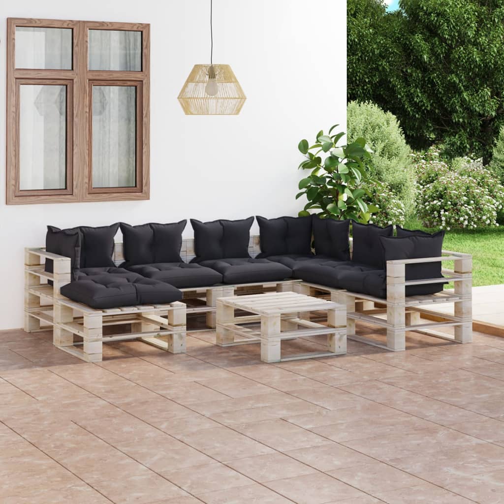 8-tlg. Garten-Sofagarnitur aus Paletten mit Kissen Kiefernholz