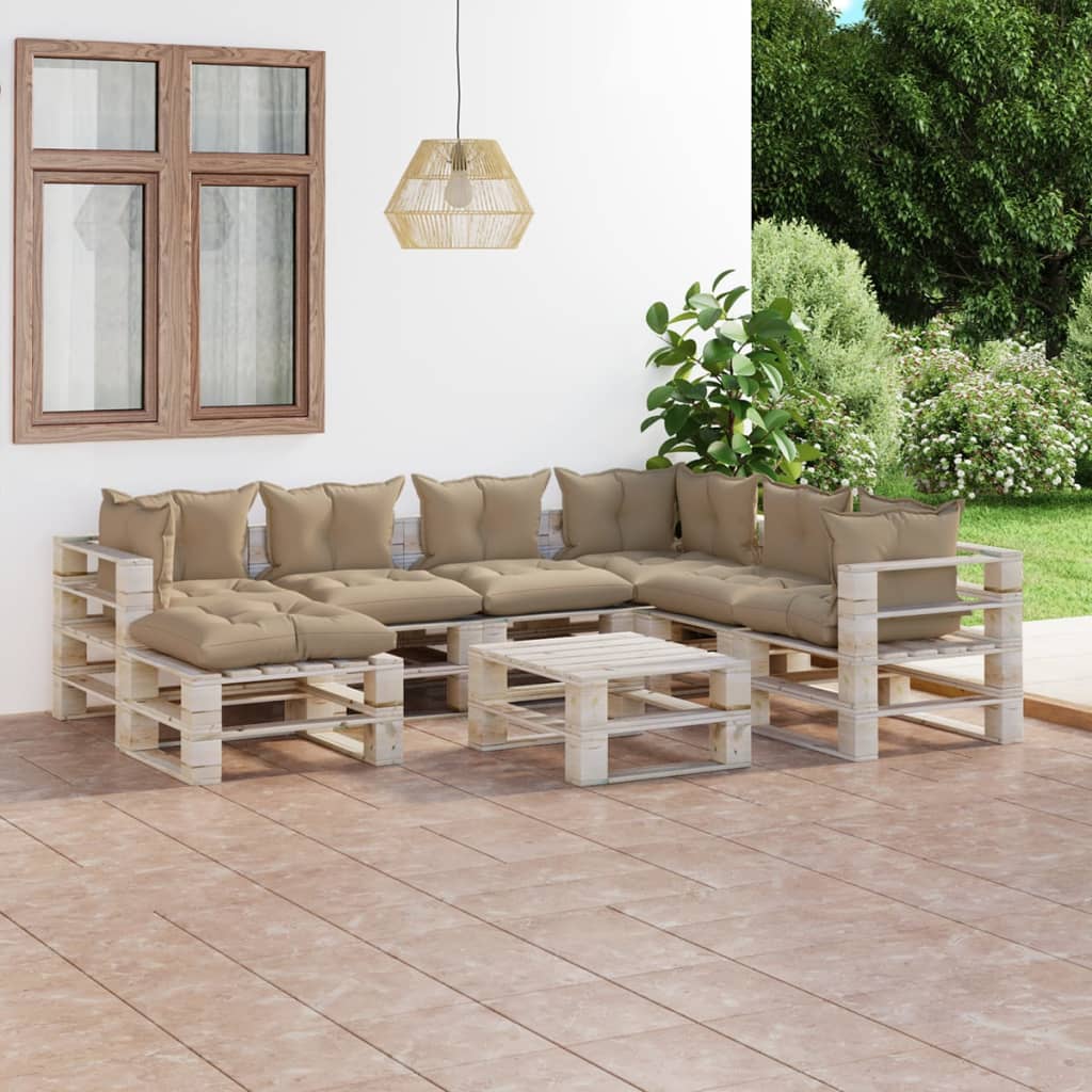 8-tlg. Garten-Sofagarnitur aus Paletten mit Kissen Kiefernholz