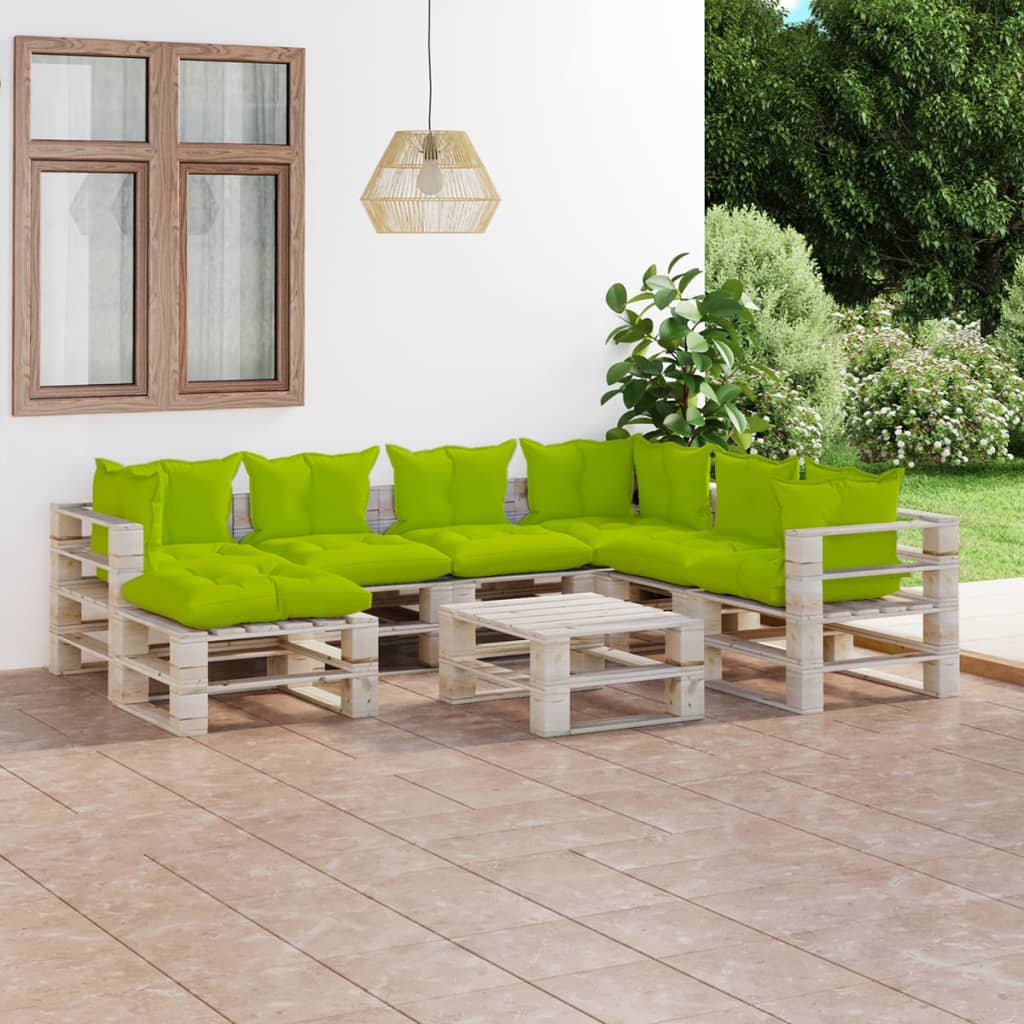 8-tlg. Garten-Sofagarnitur aus Paletten mit Kissen Kiefernholz