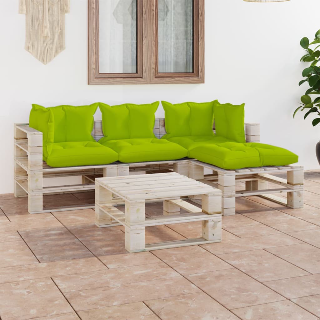 5-tlg. Garten-Sofagarnitur aus Paletten mit Kissen Kiefernholz