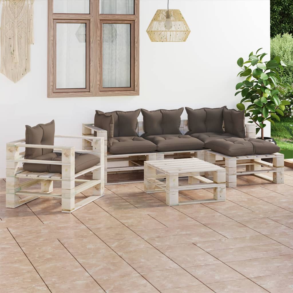 6-tlg. Garten-Sofagarnitur aus Paletten mit Kissen Kiefernholz