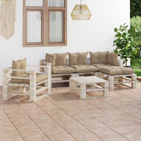 Thumbnail for 6-tlg. Garten-Sofagarnitur aus Paletten mit Kissen Kiefernholz