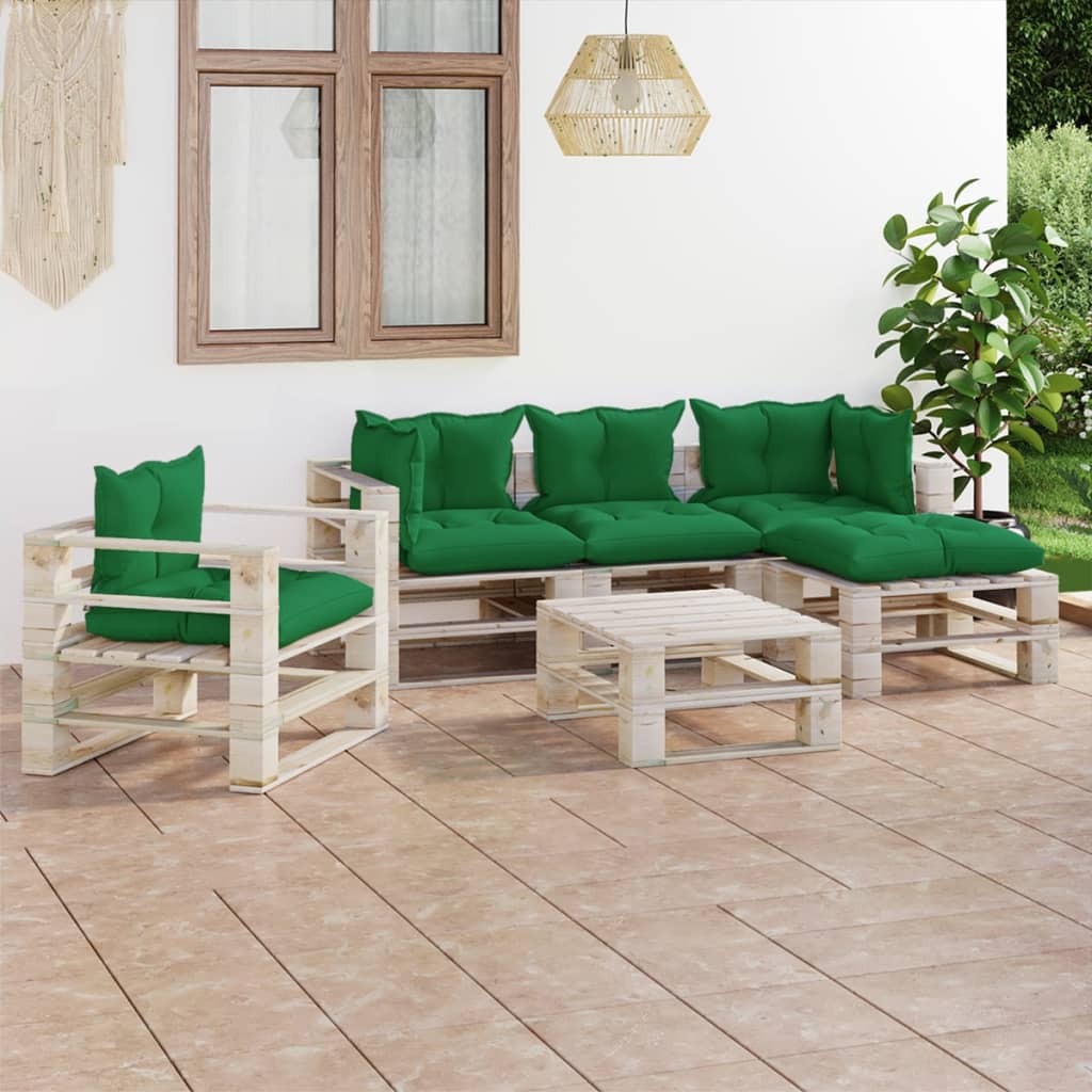 6-tlg. Garten-Sofagarnitur aus Paletten mit Kissen Kiefernholz