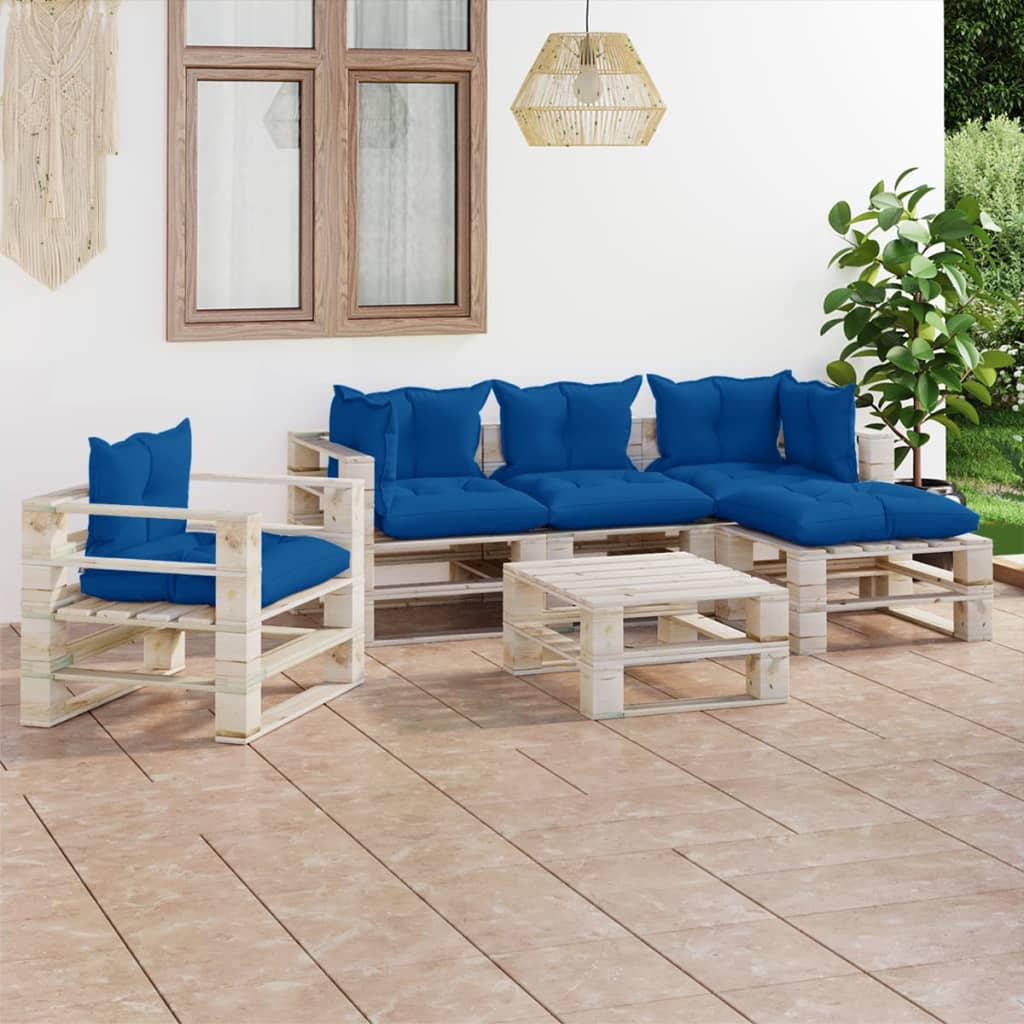 6-tlg. Garten-Sofagarnitur aus Paletten mit Kissen Kiefernholz