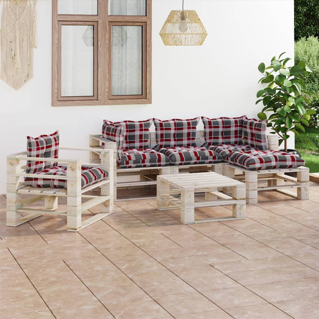 6-tlg. Garten-Sofagarnitur aus Paletten mit Kissen Kiefernholz