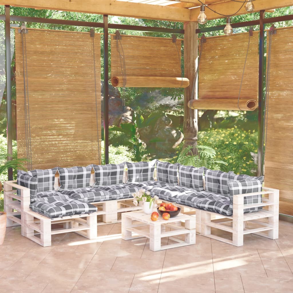 9-tlg. Garten-Sofagarnitur aus Paletten mit Kissen Kiefernholz
