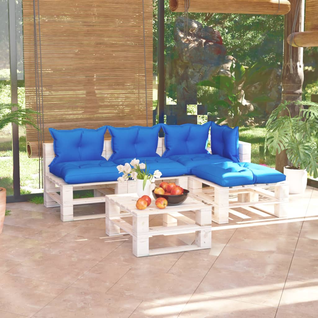 5-tlg. Garten-Sofagarnitur aus Paletten mit Kissen Kiefernholz