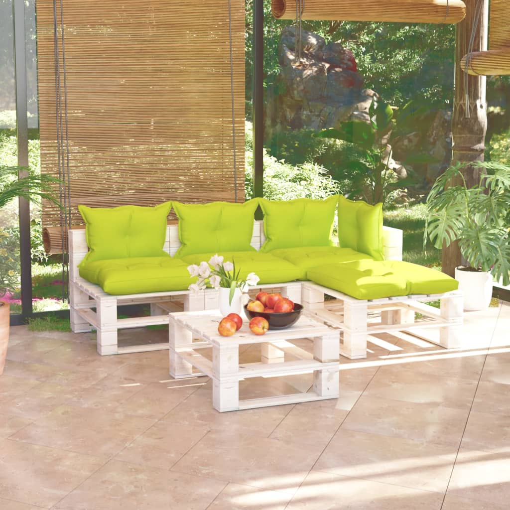 5-tlg. Garten-Sofagarnitur aus Paletten mit Kissen Kiefernholz