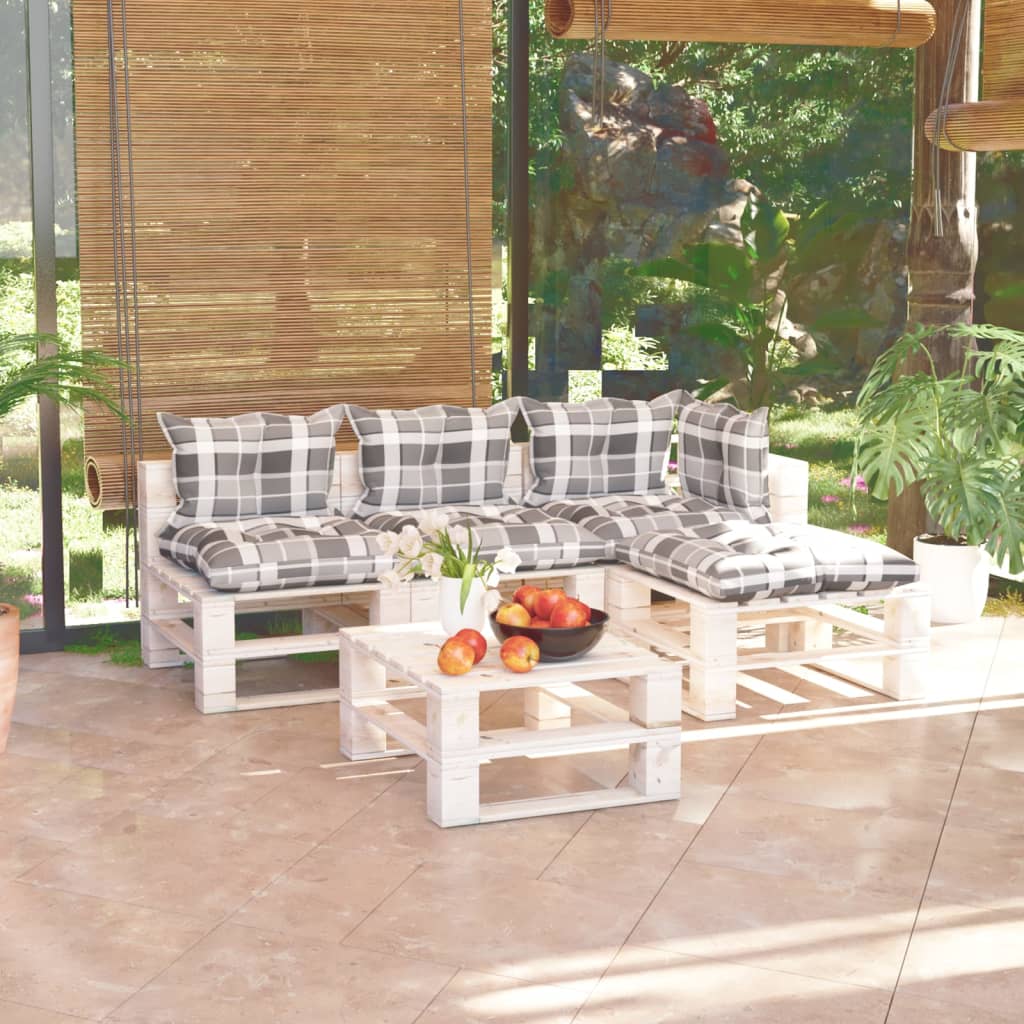 5-tlg. Garten-Sofagarnitur aus Paletten mit Kissen Kiefernholz