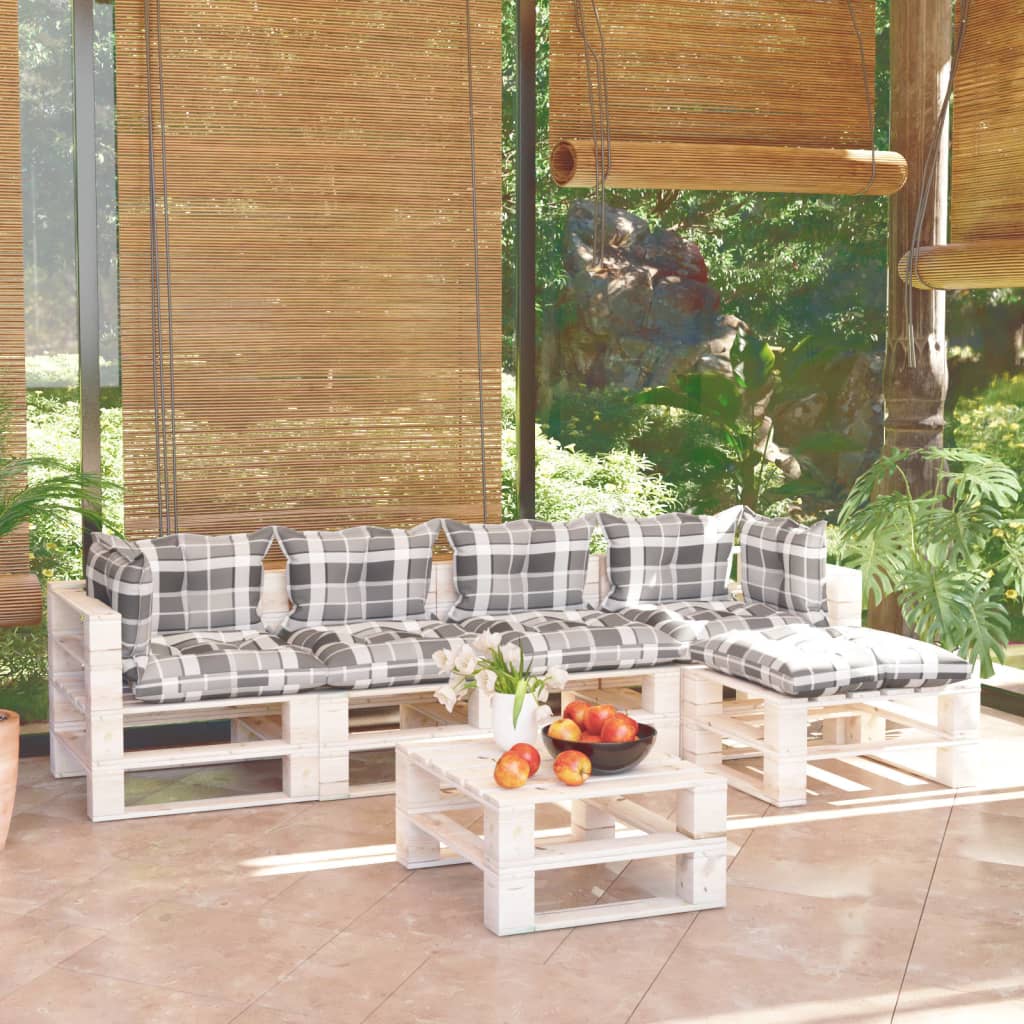 6-tlg. Garten-Sofagarnitur aus Paletten mit Kissen Kiefernholz