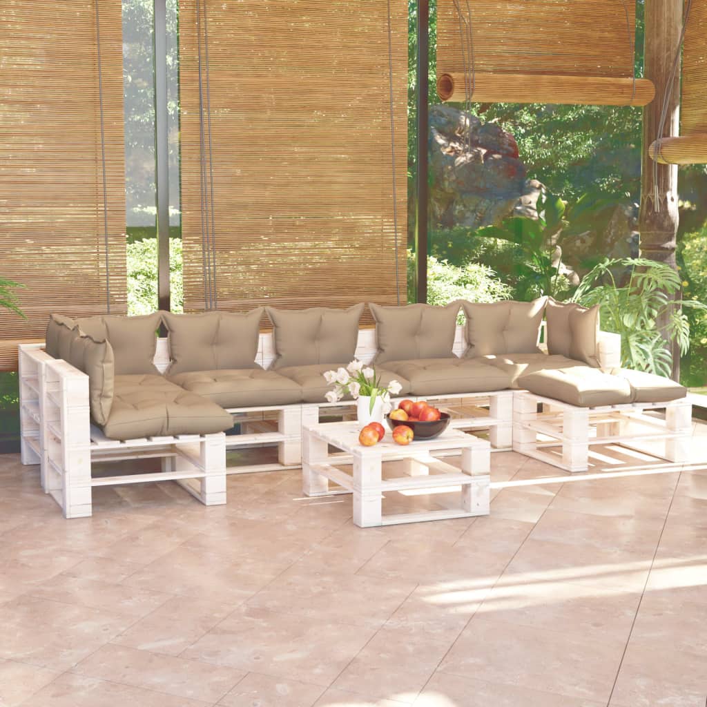 8-tlg. Garten-Sofagarnitur aus Paletten mit Kissen Kiefernholz