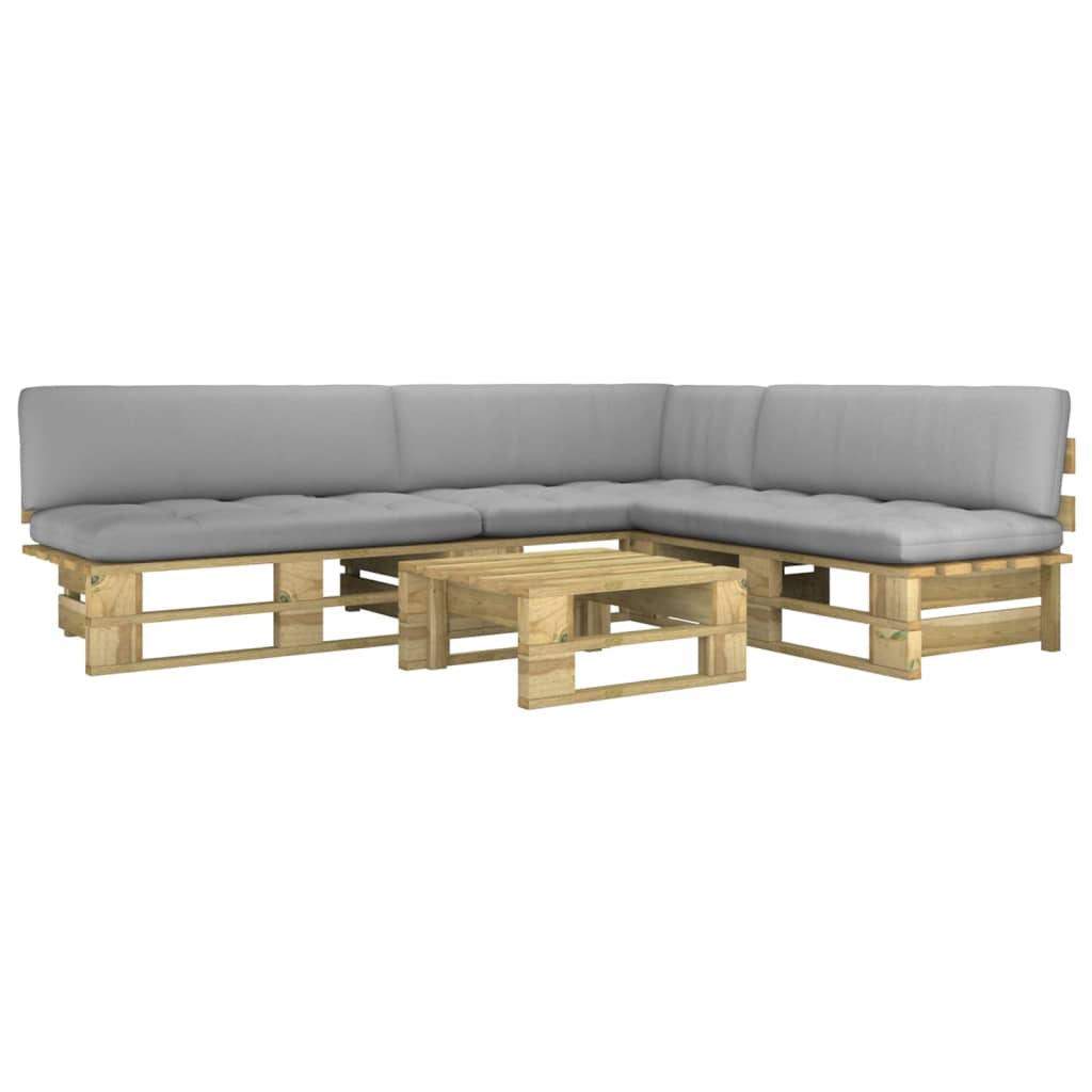 4-tlg Paletten-Lounge-Set + Kissen Kiefernholz Grün Imprägniert