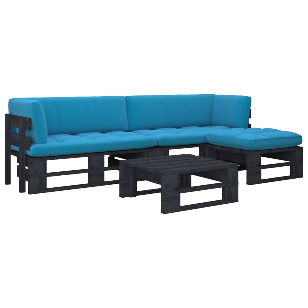 4-tlg. Paletten-Lounge-Set Schwarz Imprägniertes Kiefernholz