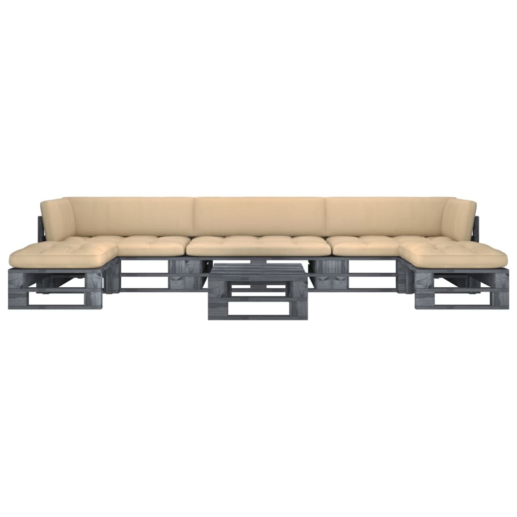 6-tlg. Paletten-Lounge-Set Grau Imprägniertes Kiefernholz