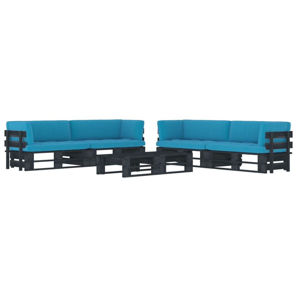 6-tlg. Paletten-Lounge-Set & Kissen Schwarz Kiefer Imprägniert