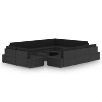 Thumbnail for 12-tlg. Garten-Lounge-Set mit Kissen Schwarz Poly Rattan