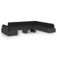 Thumbnail for 10-tlg. Garten-Lounge-Set mit Kissen Schwarz Poly Rattan