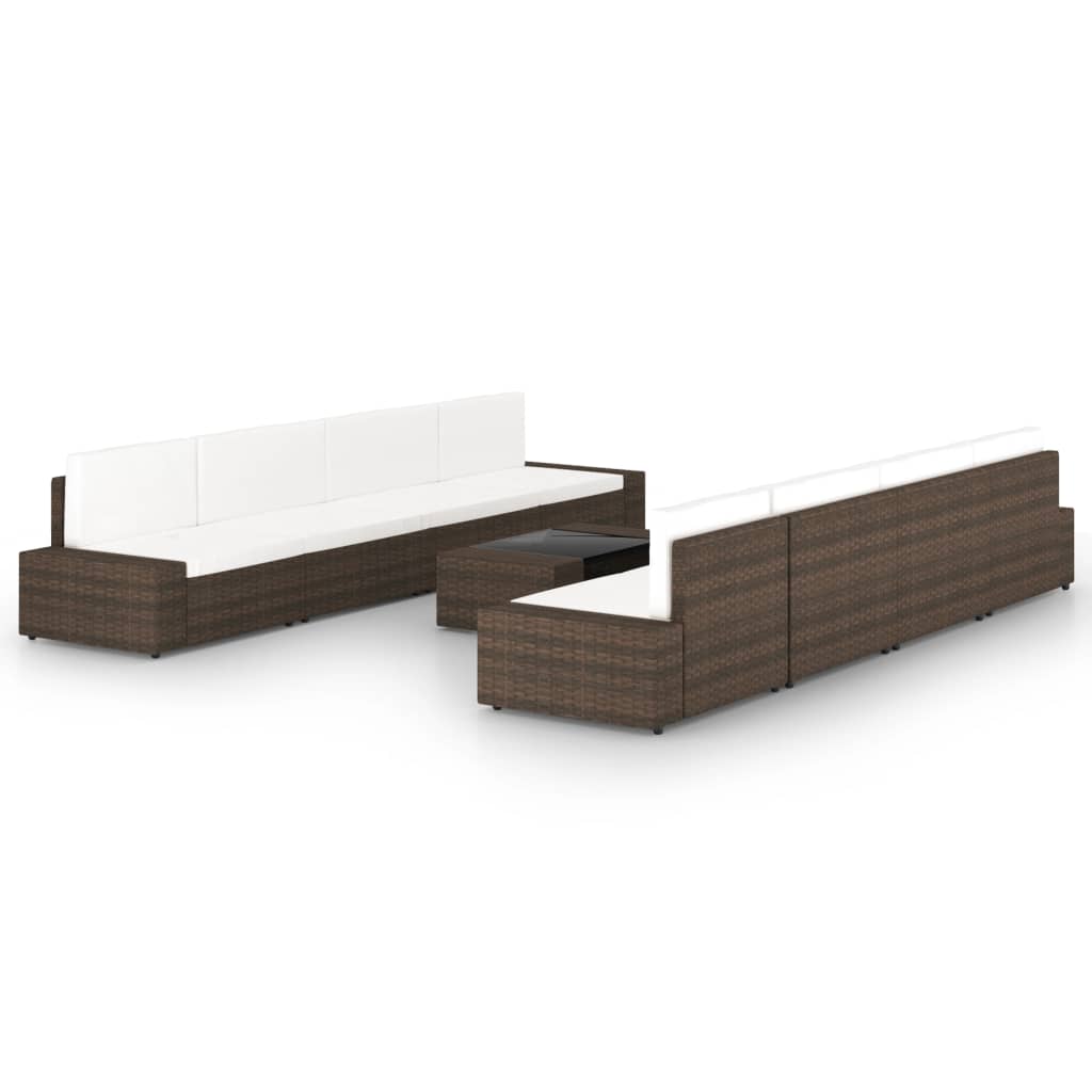 9-tlg. Garten-Lounge-Set mit Kissen Braun Poly Rattan