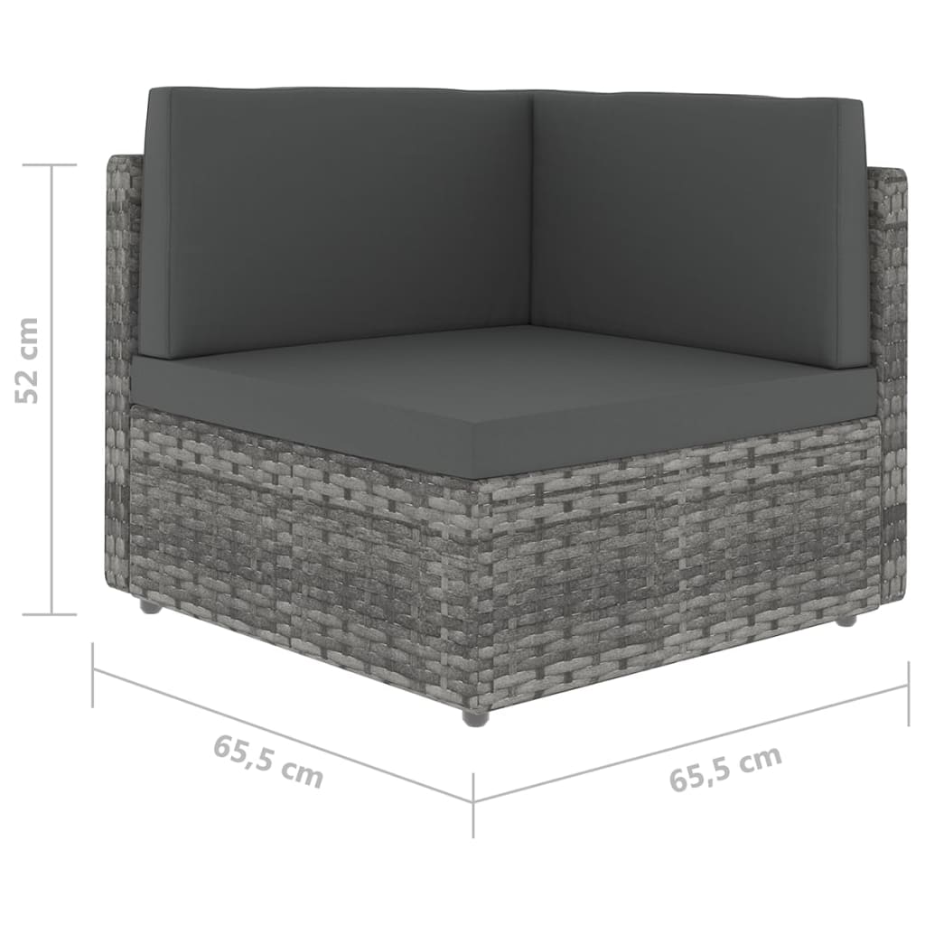 7-tlg. Garten-Lounge-Set mit Kissen Grau Poly Rattan