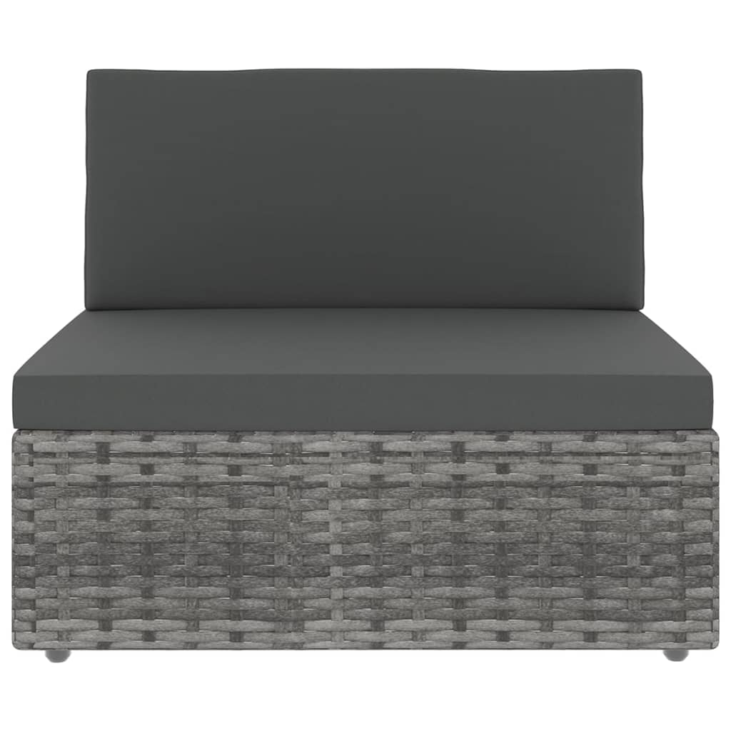 7-tlg. Garten-Lounge-Set mit Kissen Grau Poly Rattan
