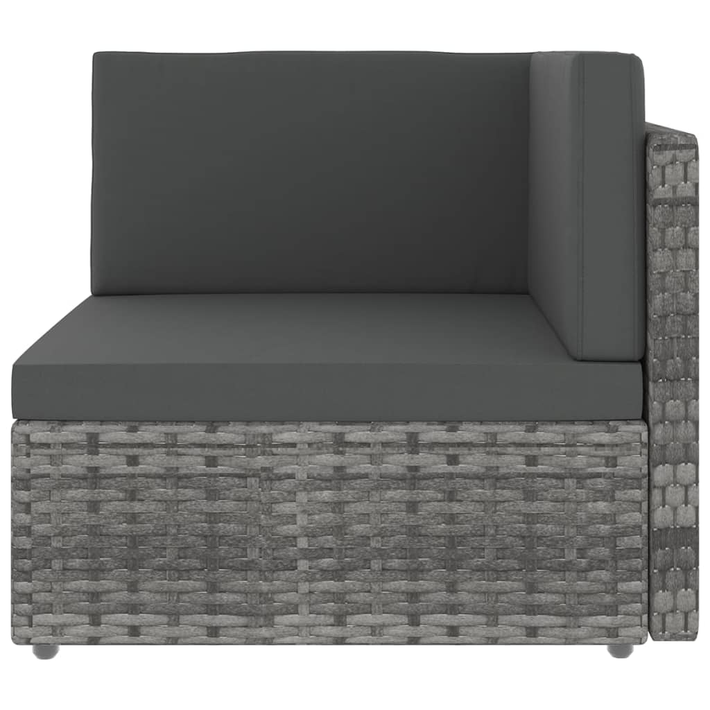 7-tlg. Garten-Lounge-Set mit Kissen Grau Poly Rattan