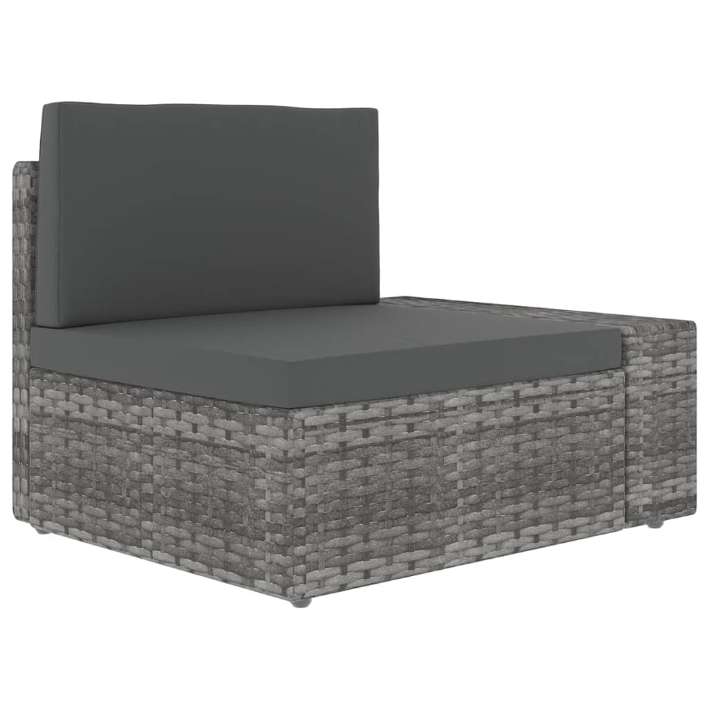 7-tlg. Garten-Lounge-Set mit Kissen Grau Poly Rattan