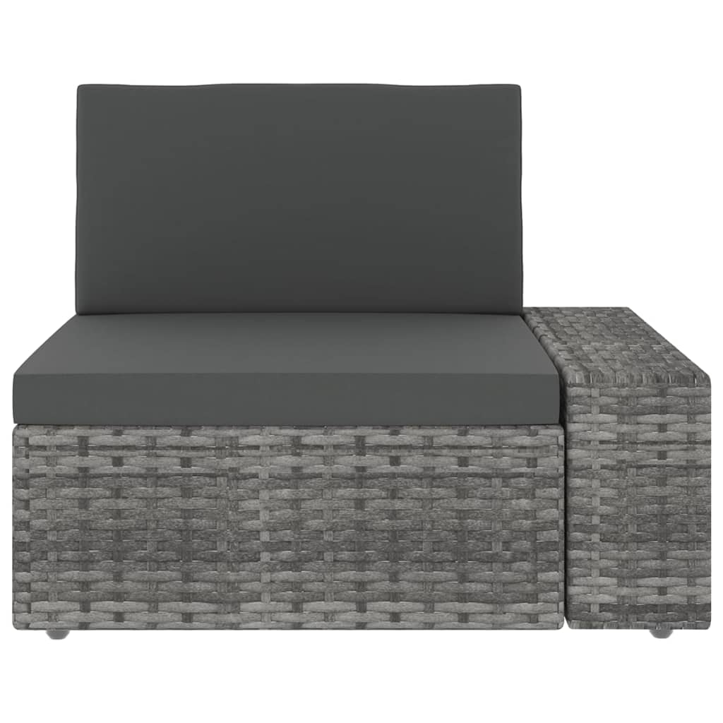 7-tlg. Garten-Lounge-Set mit Kissen Grau Poly Rattan