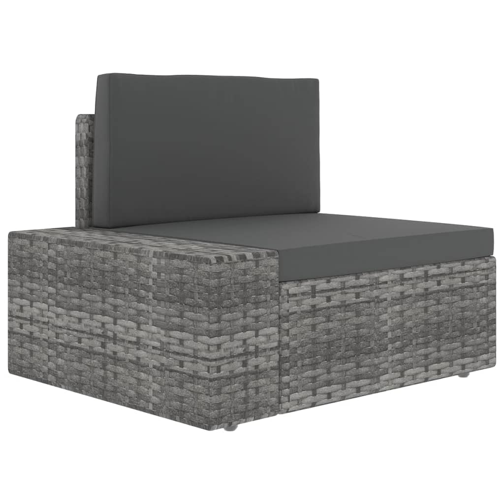 7-tlg. Garten-Lounge-Set mit Kissen Grau Poly Rattan