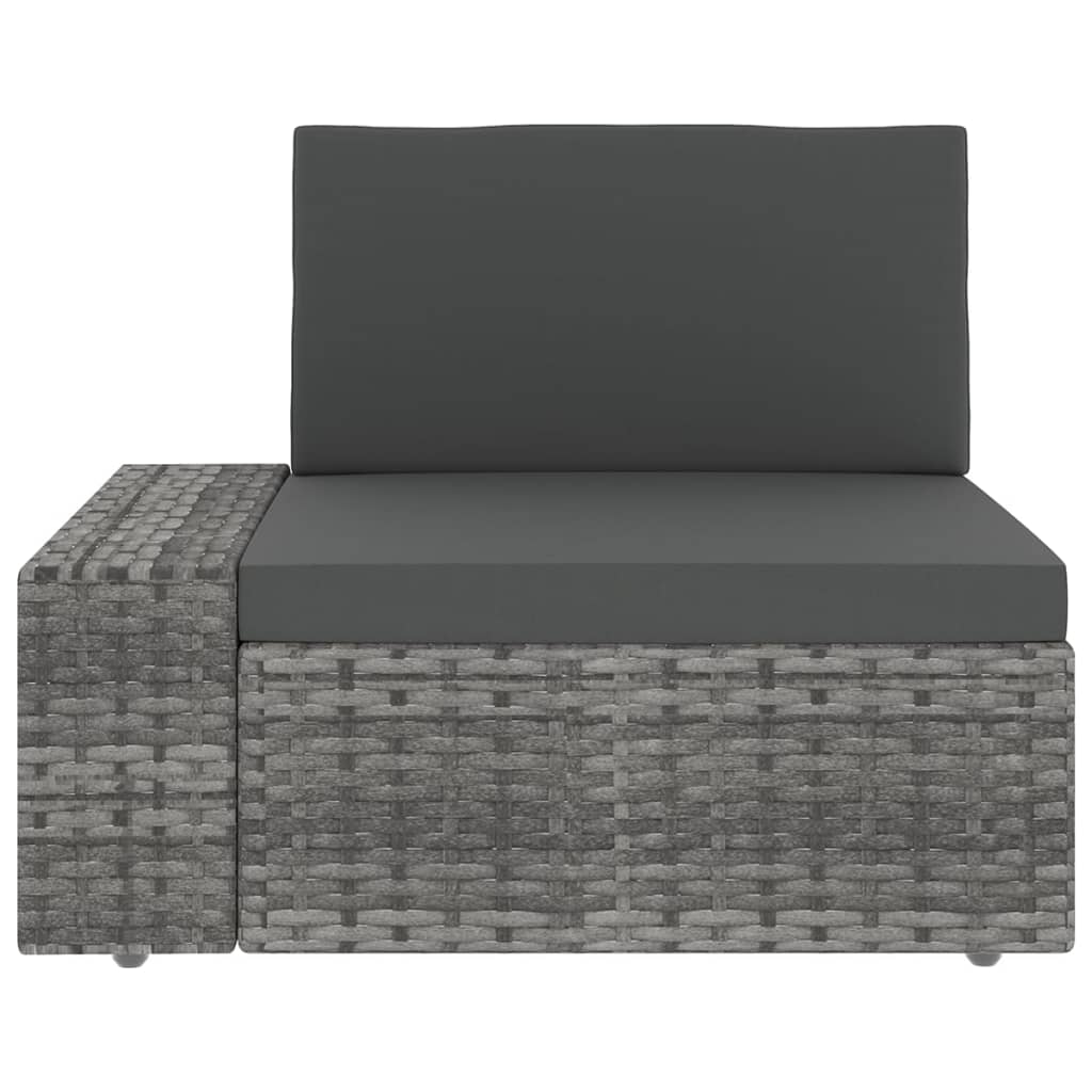 7-tlg. Garten-Lounge-Set mit Kissen Grau Poly Rattan