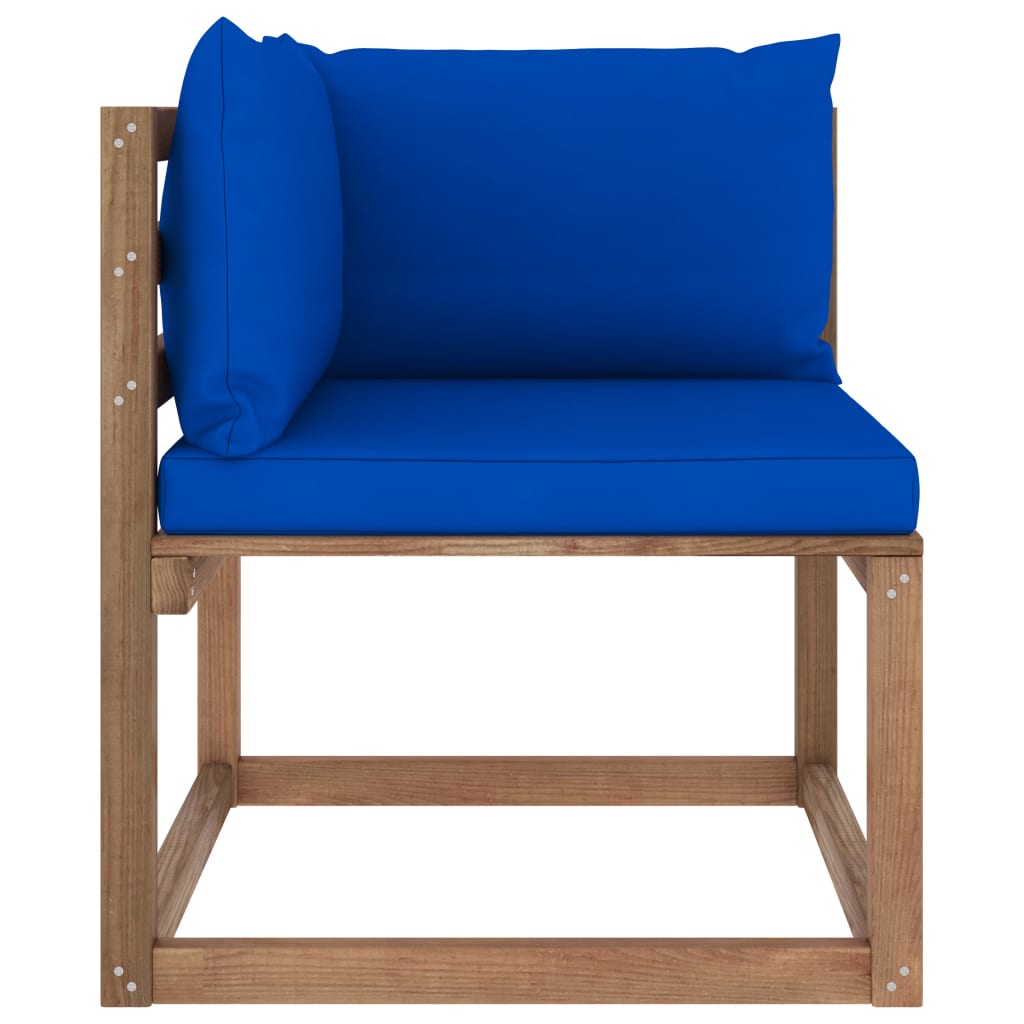 Garten-Paletten-Ecksofa mit Blauen Kissen