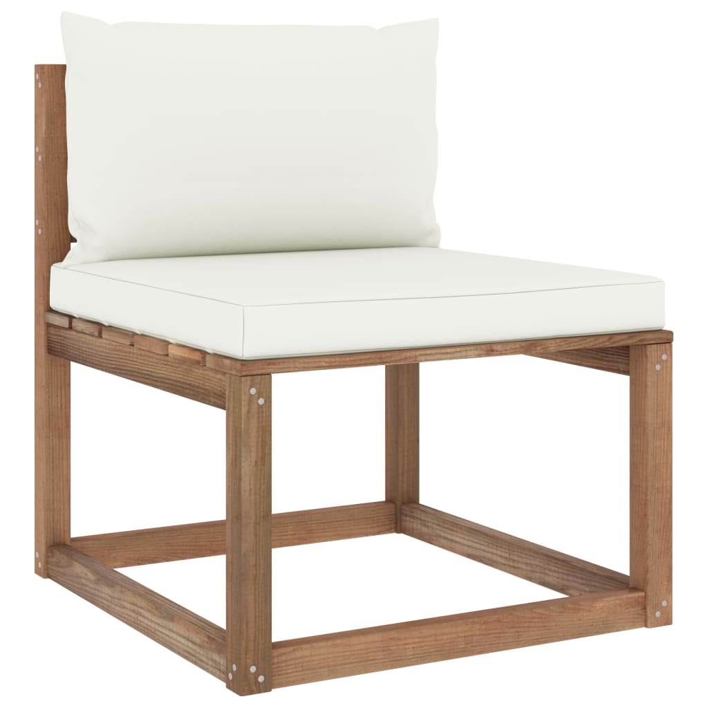 Garten-Paletten-Mittelsofa mit Kissen Cremeweiß