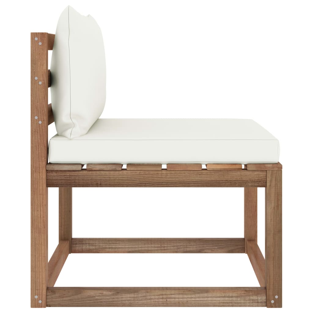 Garten-Paletten-Mittelsofa mit Kissen Cremeweiß