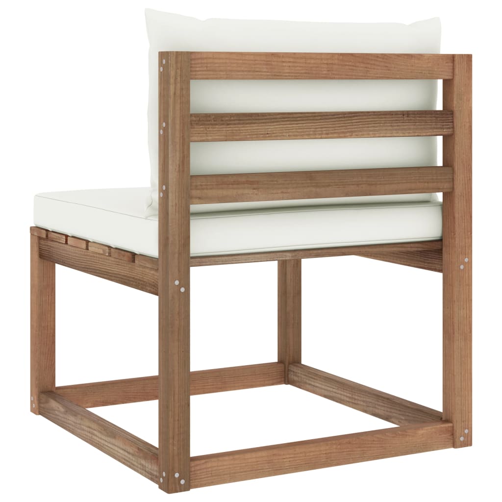 Garten-Paletten-Mittelsofa mit Kissen Cremeweiß