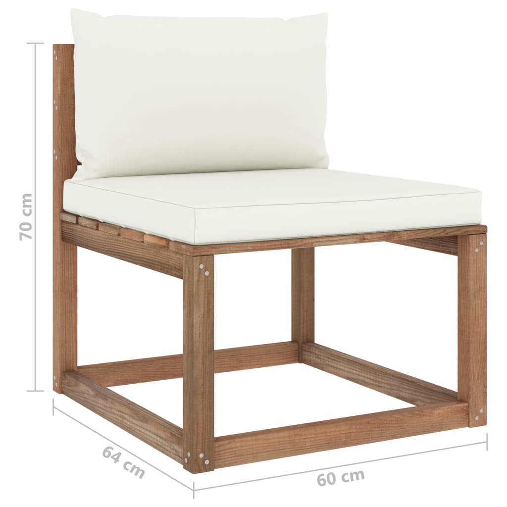 Garten-Paletten-Mittelsofa mit Kissen Cremeweiß