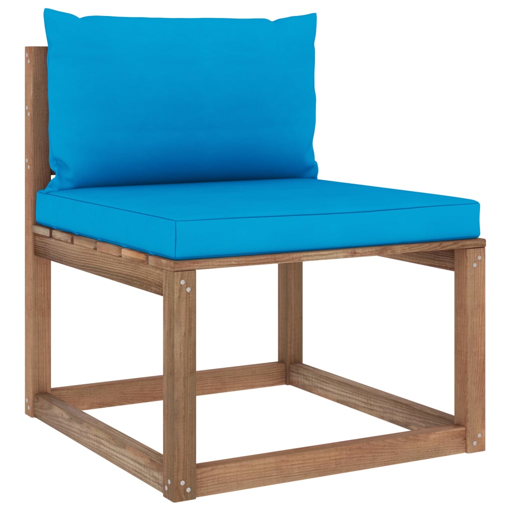 Garten-Paletten-Mittelsofa mit Kissen Hellblau