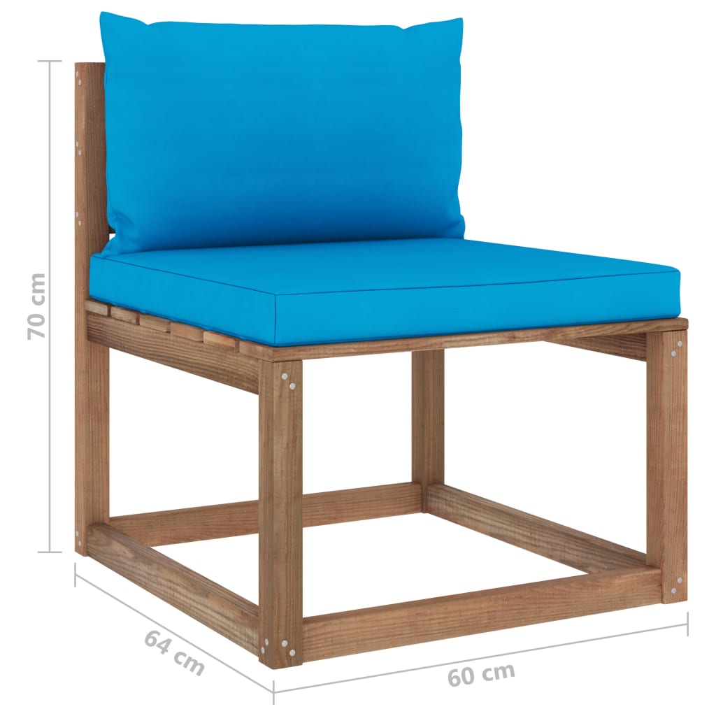 Garten-Paletten-Mittelsofa mit Kissen Hellblau