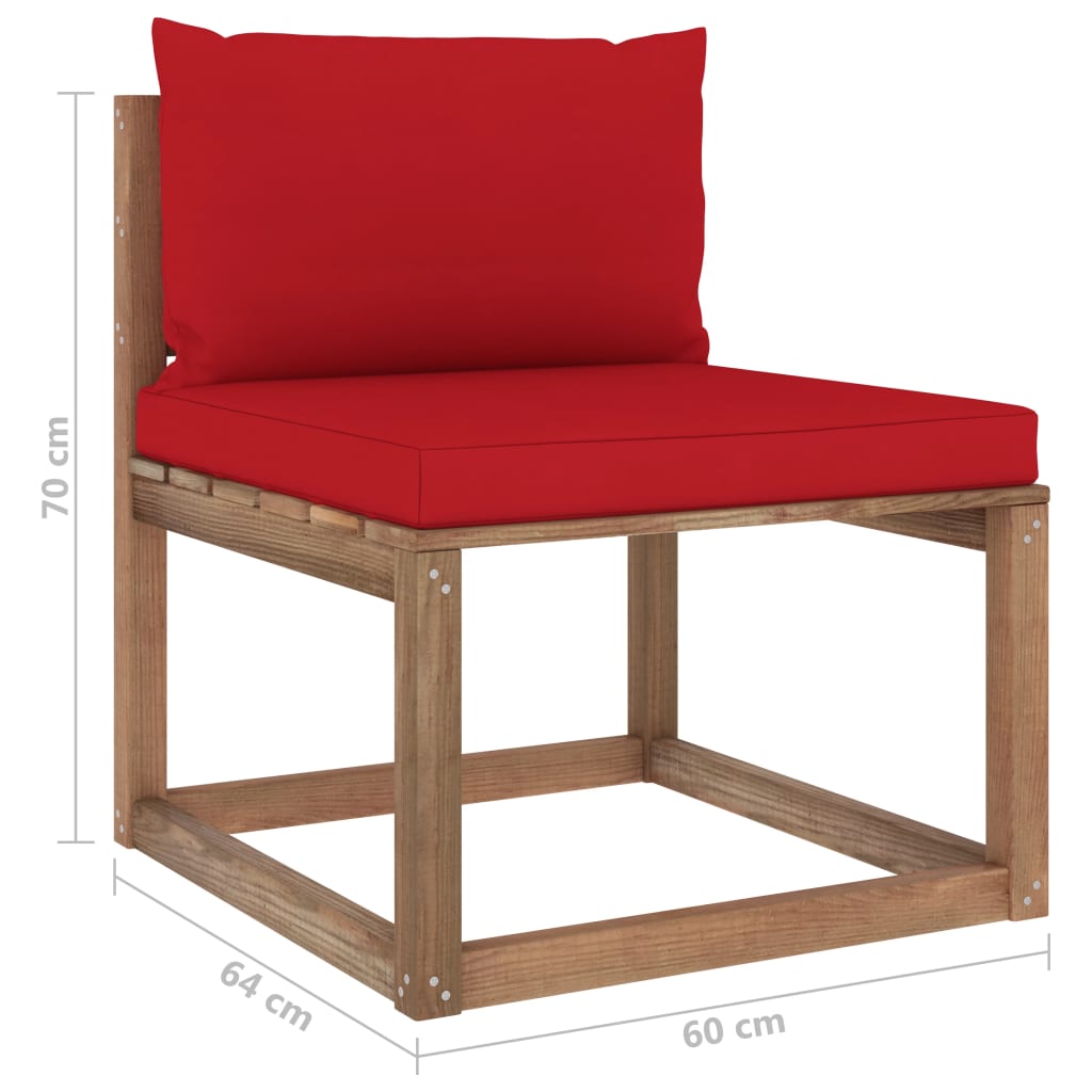 Garten-Paletten-Mittelsofa mit Kissen Rot
