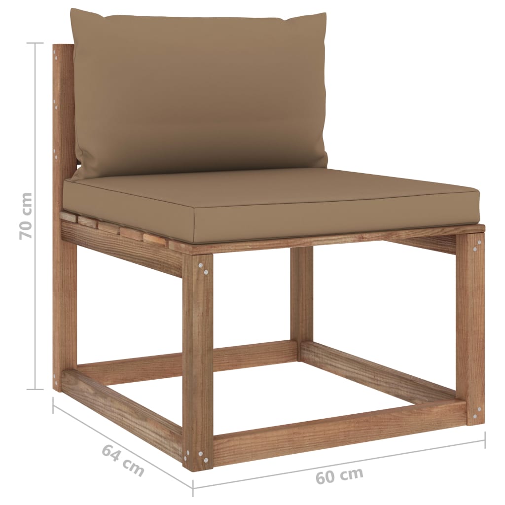 Garten-Paletten-Mittelsofa mit Kissen Taupe